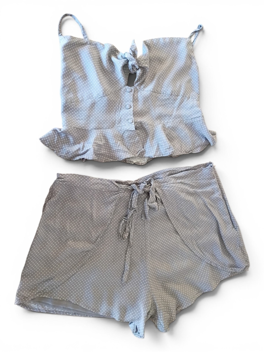 Fashion On Earth Polka Dot Two-Piece Crop Top & Shorts Set - Gray Juniors Size L
